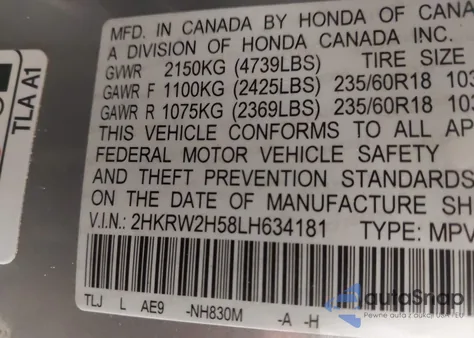 2020 Honda Cr-V Awd Ex из США, поврежденный, VIN 2HKRW2H58LH634181